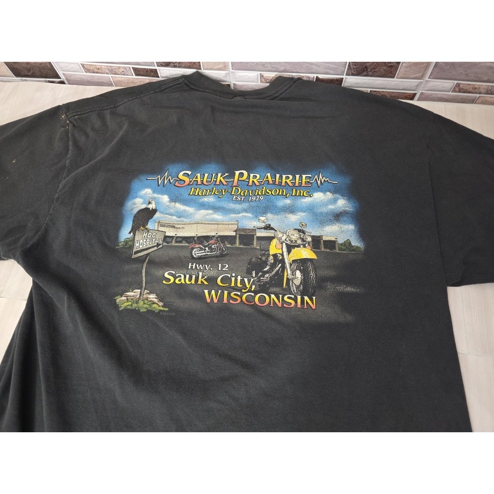 Vintage 2000 Harley Davidson Sauk Prairie WI HOG Hospital T-Shirt XL Free Spirit - Picture 15 of 16